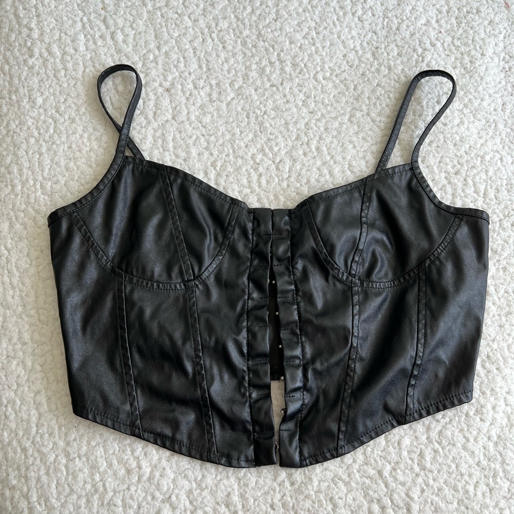 Black Faux Leather Corset Top
